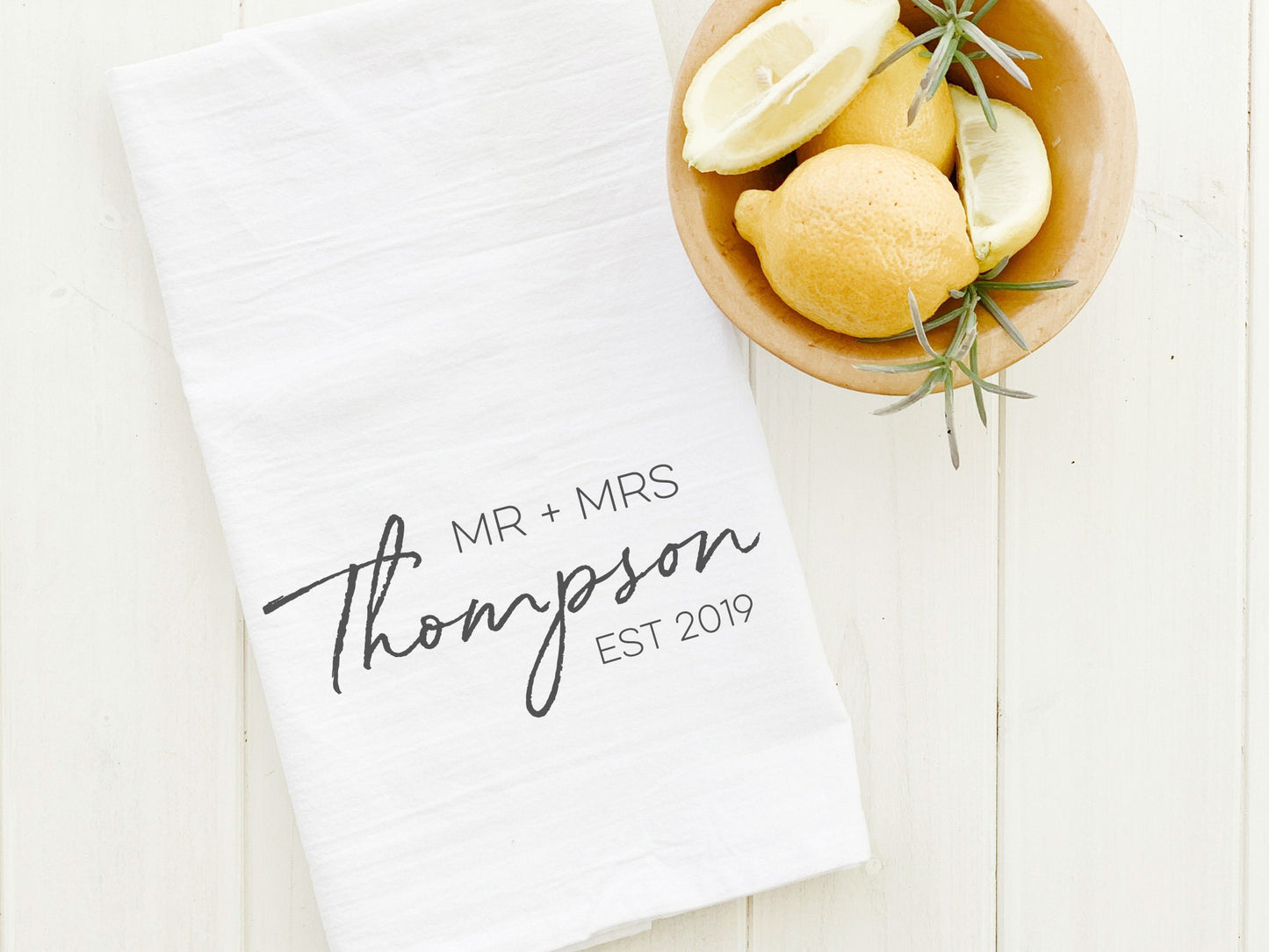 Mr. and Mrs. w/ Date - Personalized Cotton Tea Towel