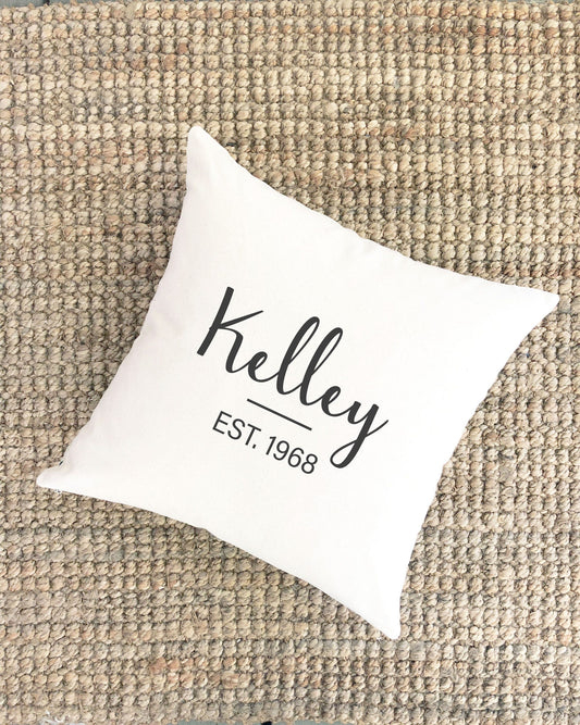 Bold Cursive Name w/ Date - Personalized Square Canvas Pillow