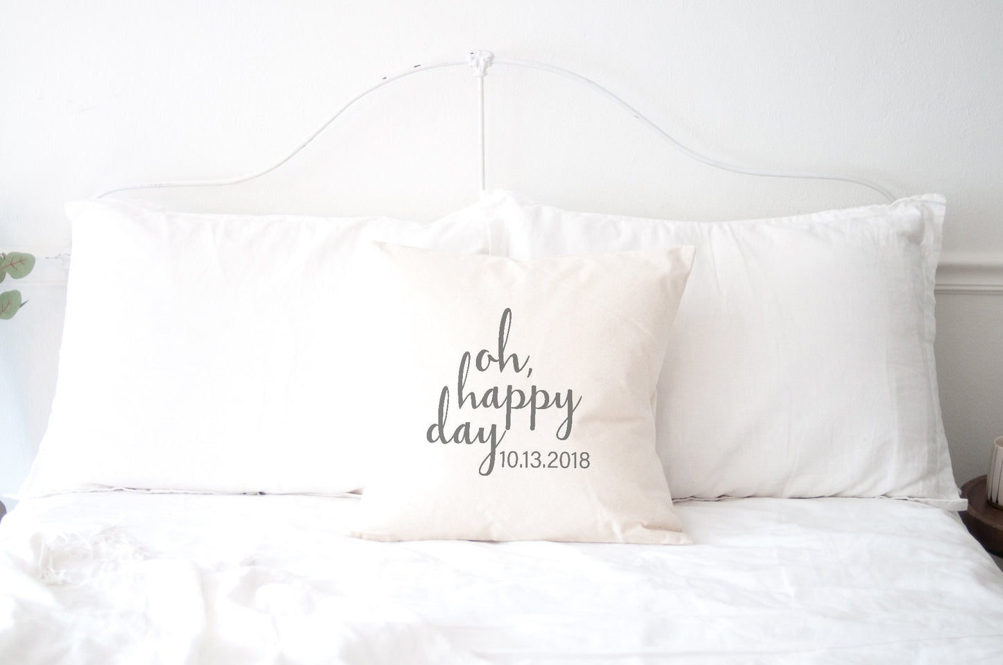 Oh Happy Day w/ Date - Personalized Square Canvas Pillow