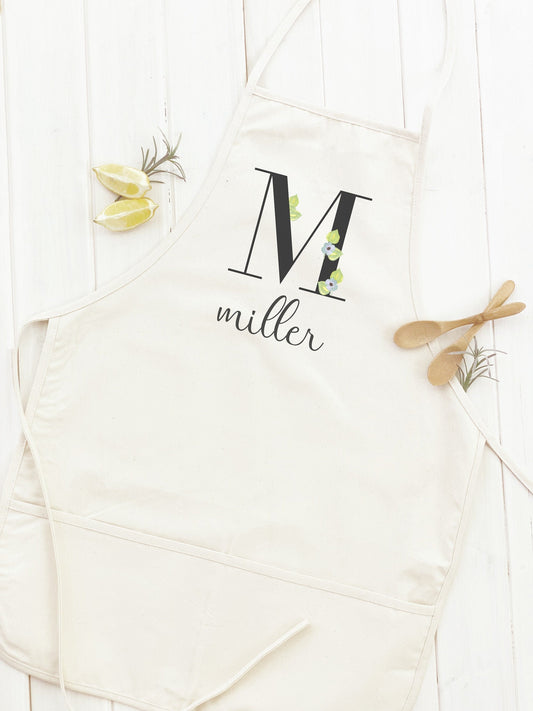 Watercolor Monogram w/ Name - Personalized Women's Apron